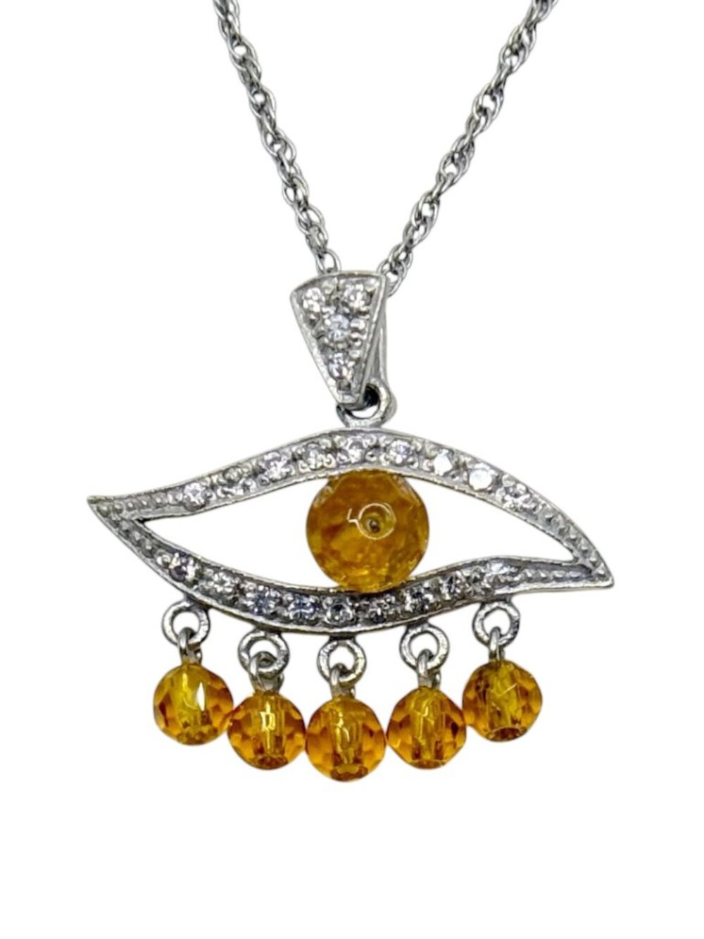 925 Sterling silver citrine & cubic zirconia evil eye pendant - GM1203